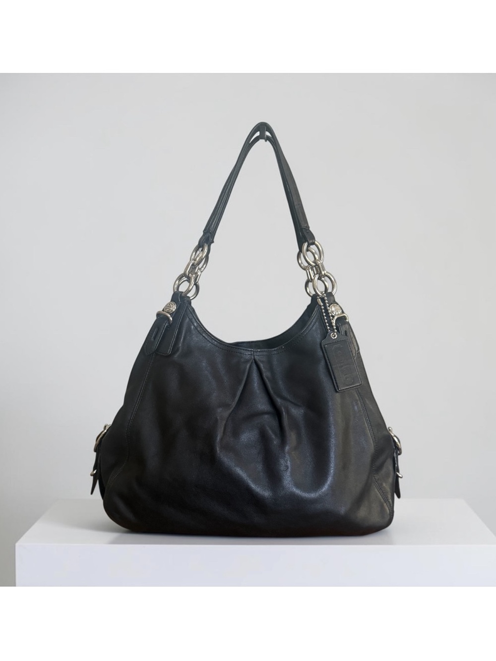 Authenticated Coach Madison Maggie Black Leather Shoulder Hobo Bag! COA!